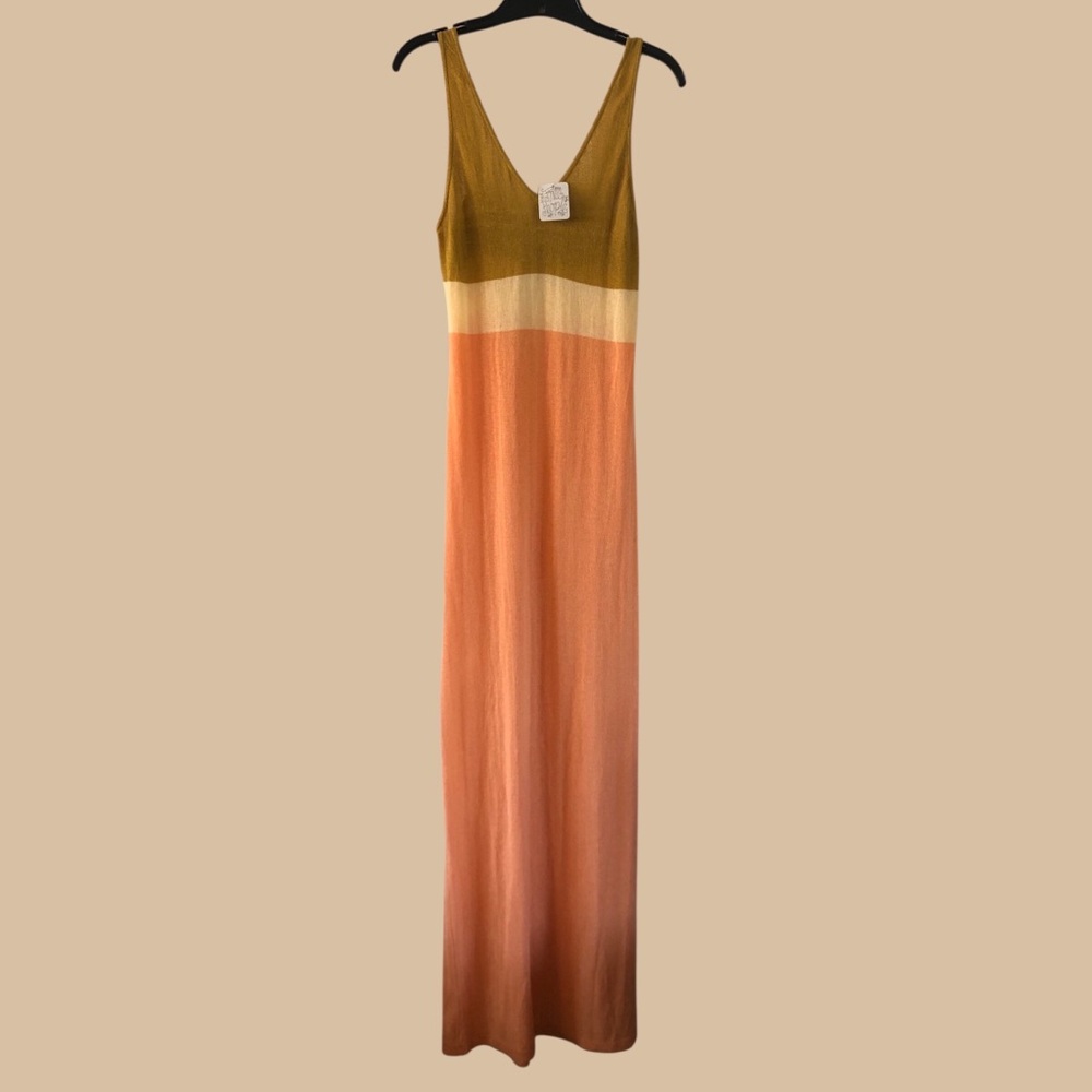 Colorblock Maxi Dress - Orange, Yellow, Brown
